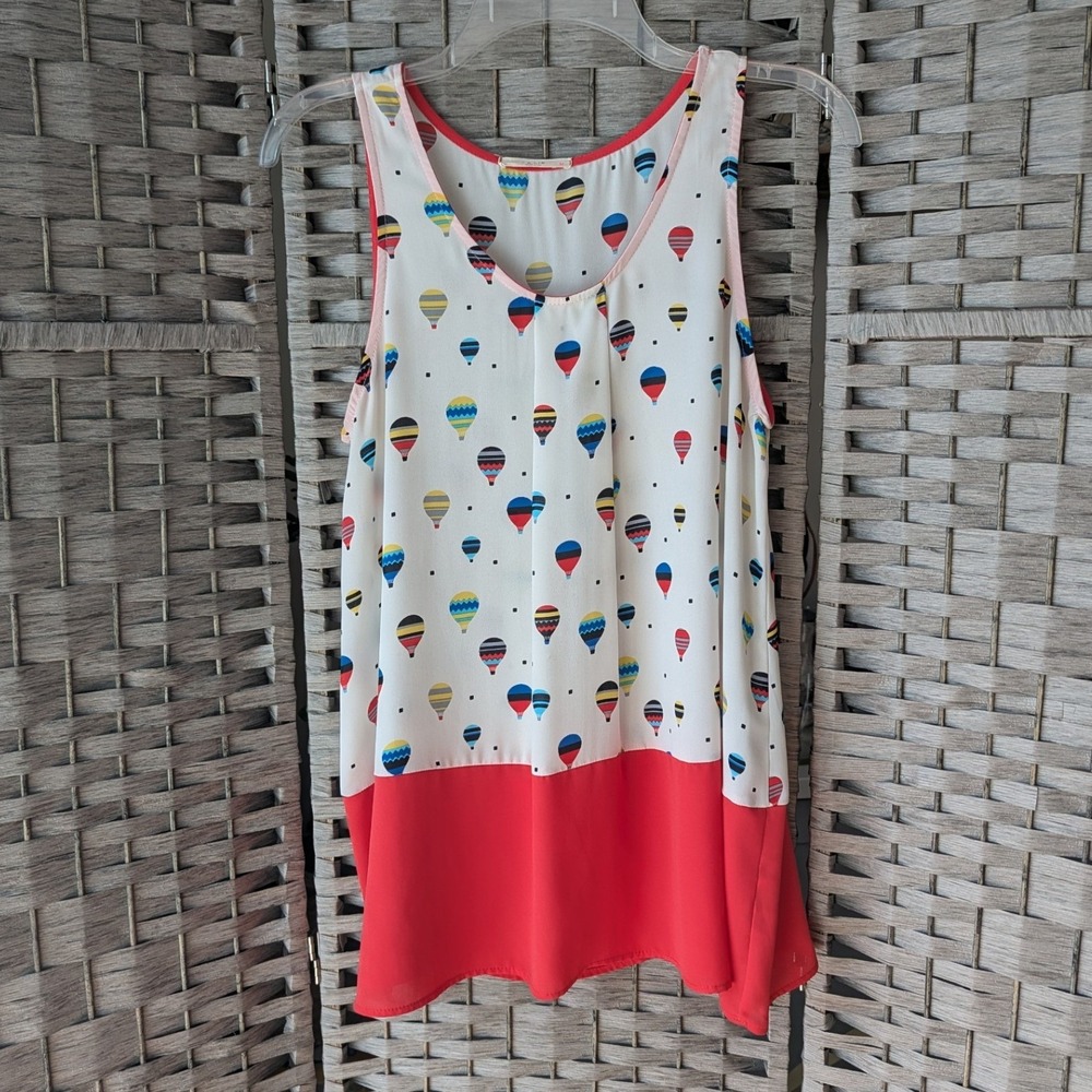 Le Lis Tank Top White Red Hot Air Balloon Print Colorblock Sm‎ Bright Fun Retro